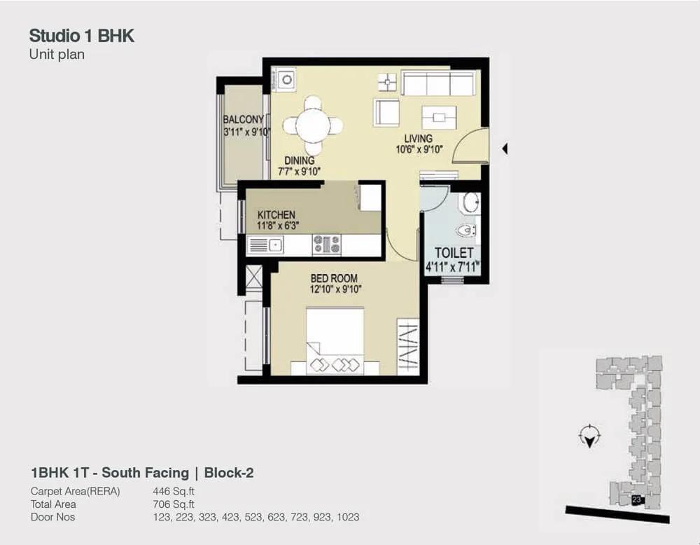 TVS Emerald Lighthouse 1 BHK floor plan
