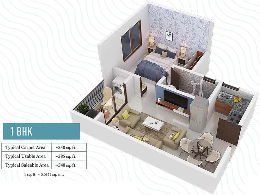Provident ADORA DE GOA 1 BHK floor plan, about 540 sq ft