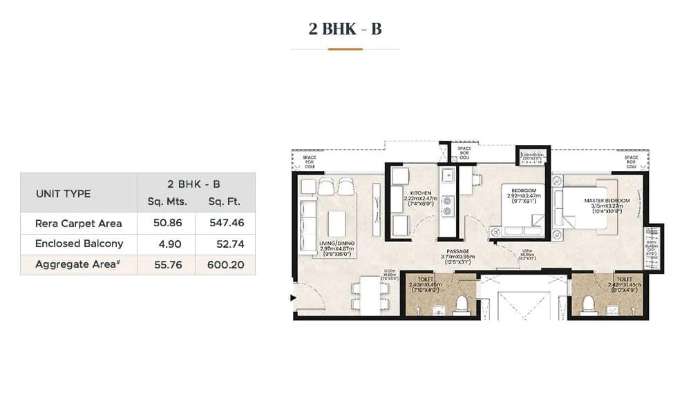 Mahindra Happinest Kalyan 2 BHK floor plan, about 600 sq ft