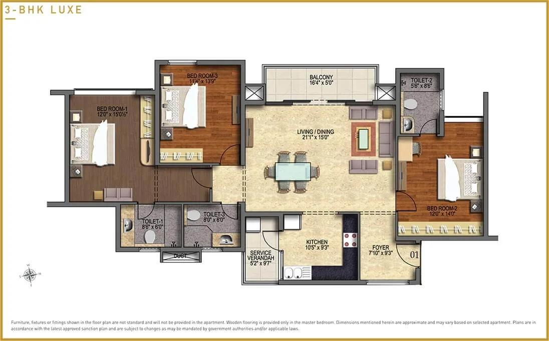 Purva Somerset House 3 BHK floor plan