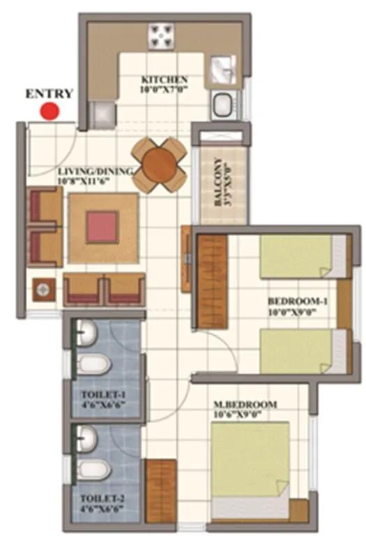 Shriram Codename Dil Chahta Hai 2 BHK floor plan