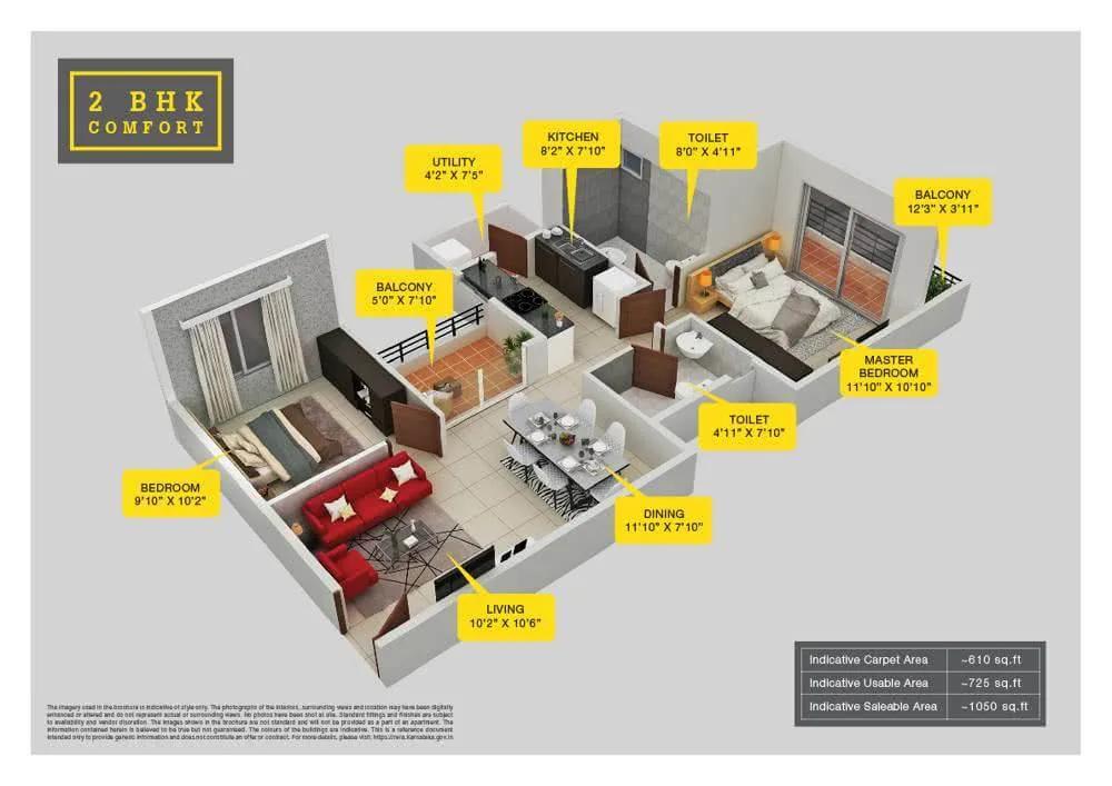 Provident ParkWoods 2 BHK floor plan