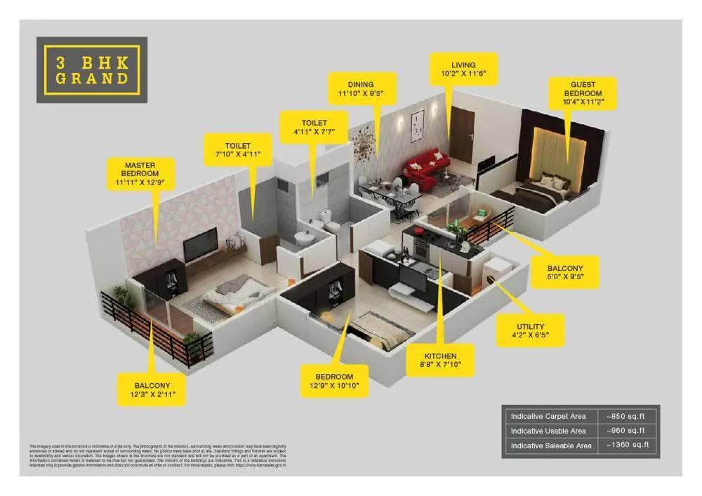 Provident ParkWoods 3 BHK floor plan