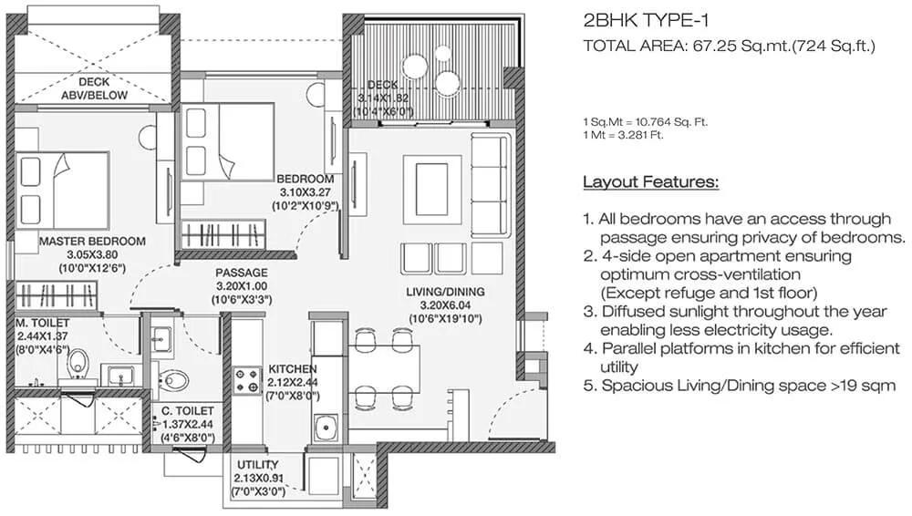 Godrej Elements 2 BHK floor plan, about 724 sq ft