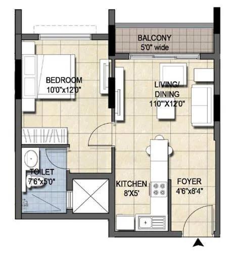 Ajmera Nucleus 1 BHK floor plan, about 595 sq ft