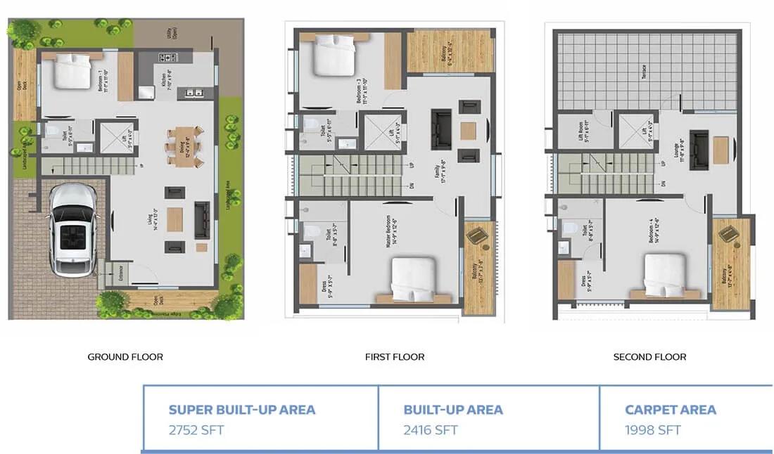 42 Queens Square Villas 4 BHK floor plan, about 2,752 sq ft