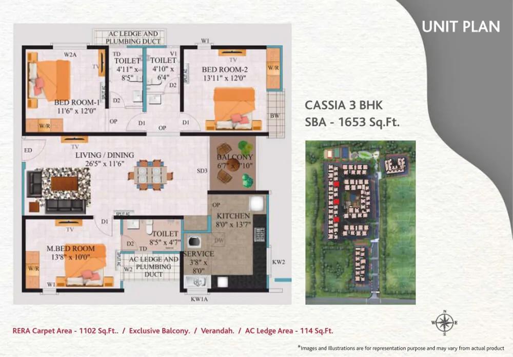 Alliance Galleria Residences 3 BHK floor plan