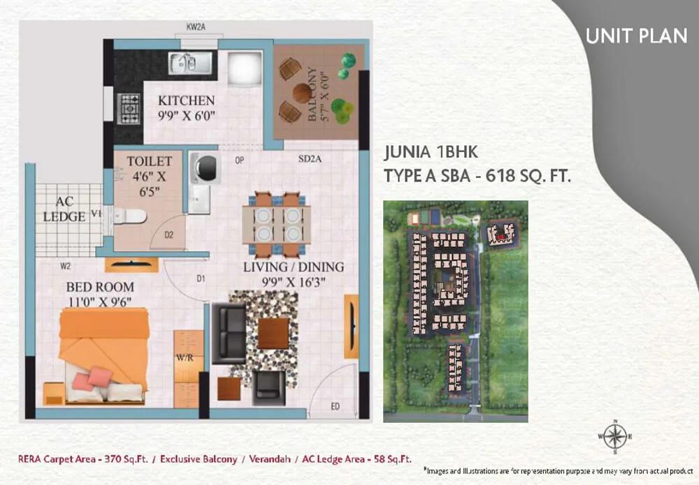 Alliance Galleria Residences 1 BHK floor plan