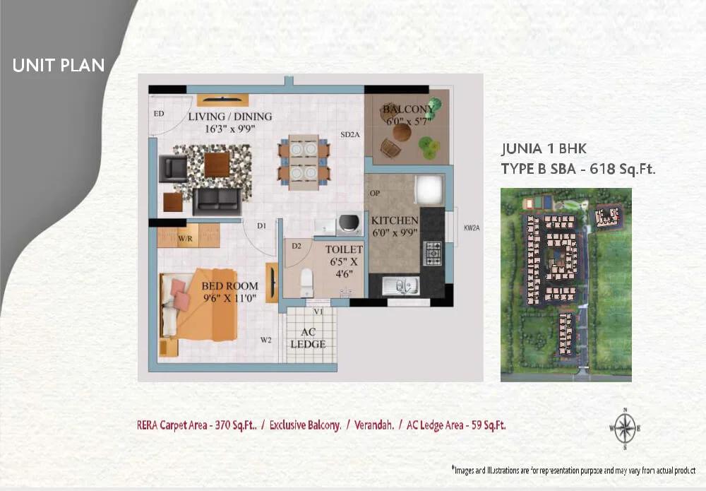 Alliance Galleria Residences 1 BHK floor plan