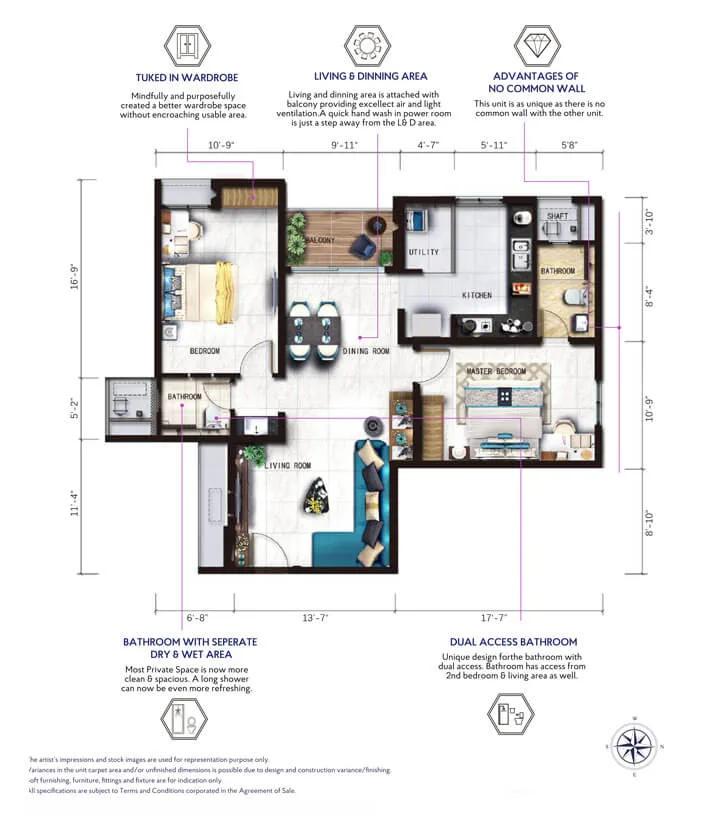 Risland The Ace 2 BHK floor plan, about 1,188 sq ft