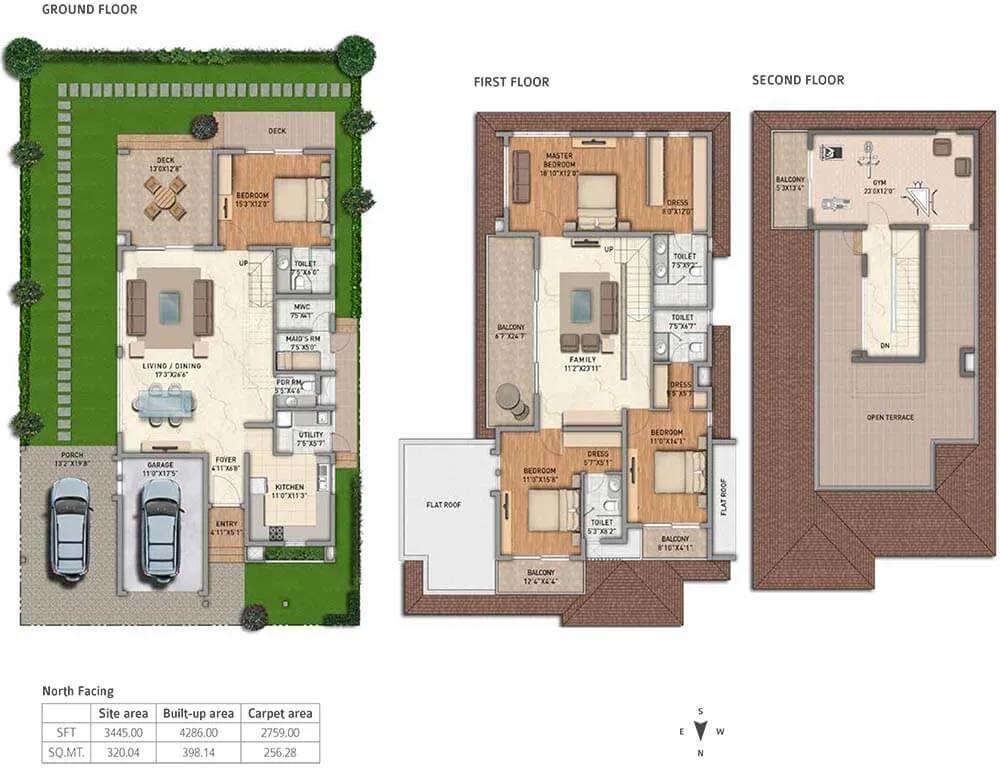 Adarsh Tranqville 4 BHK floor plan, about 3,445 sq ft