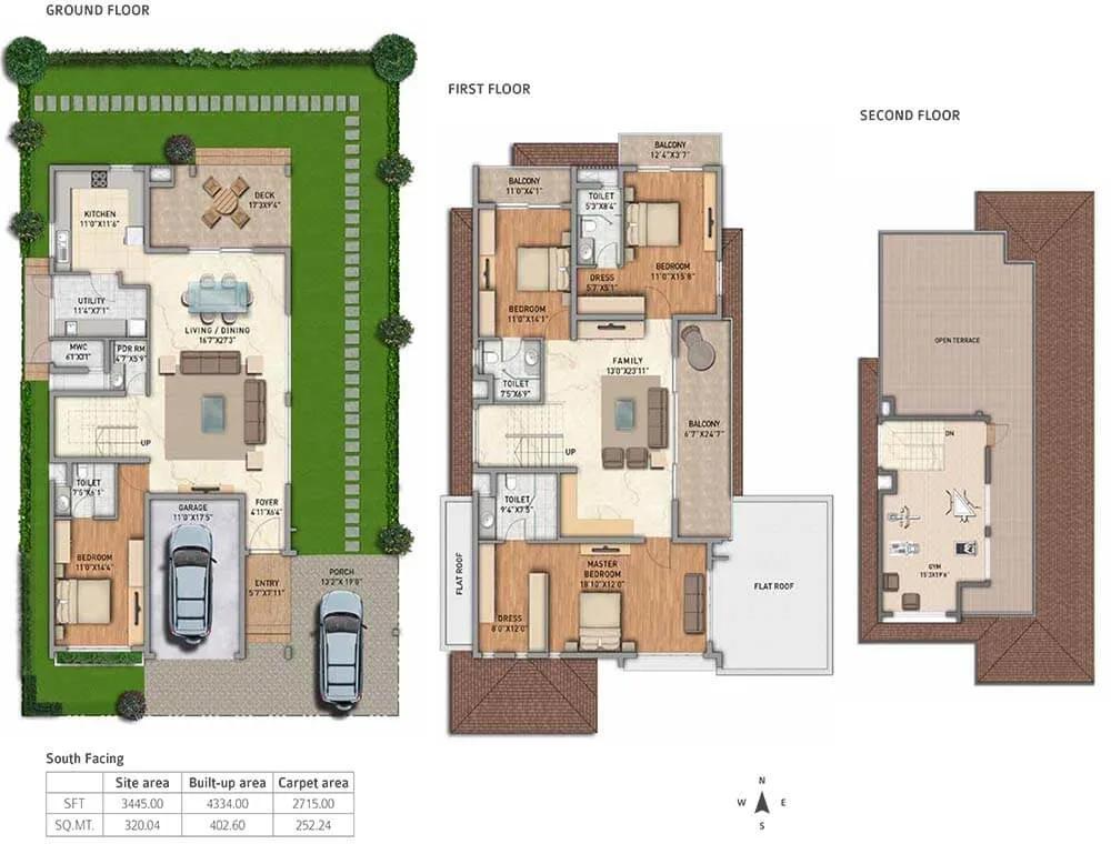 Adarsh Tranqville 4 BHK floor plan, about 3,445 sq ft