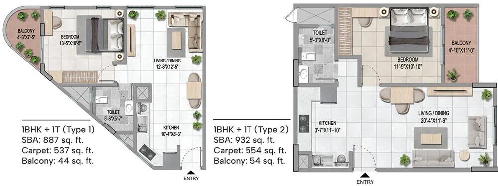 Sattva Vasanta Cove Apartments 1 BHK floor plan