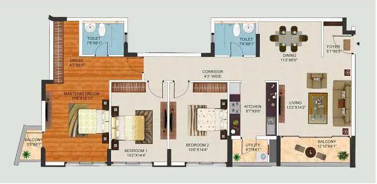 Mantri Lithos 3 BHK floor plan
