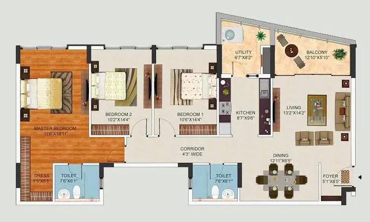 Mantri Lithos 3 BHK floor plan