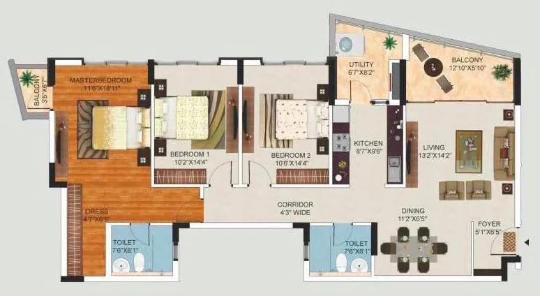 Mantri Lithos 3 BHK floor plan