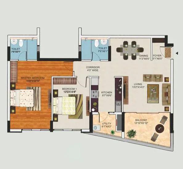 Mantri Lithos 2 BHK floor plan