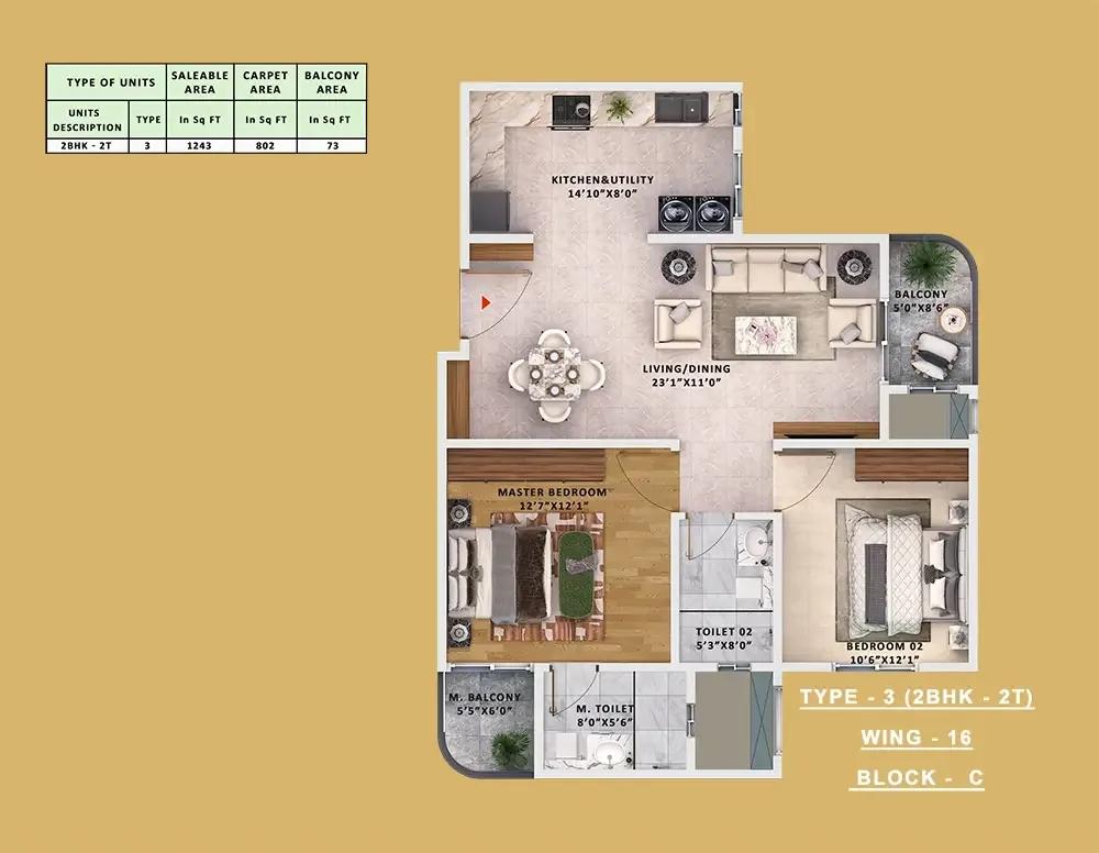 Sattva Vasanta Skye Apartments 2 BHK floor plan