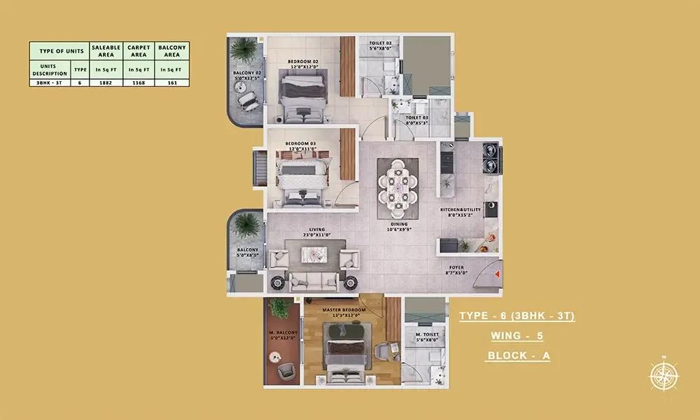 Sattva Vasanta Skye Apartments 3 BHK floor plan