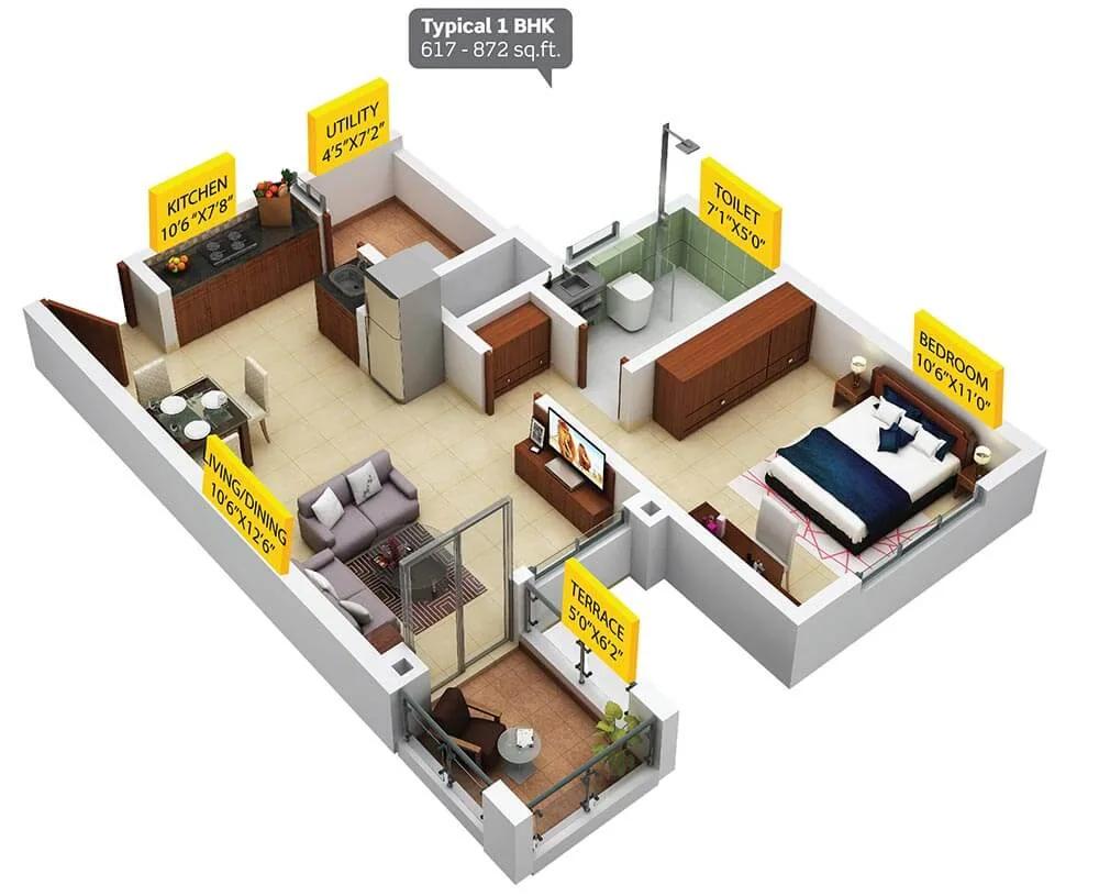 Purva Silversands 1 BHK floor plan