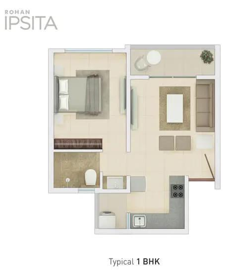 Rohan Ipsita 1 BHK floor plan