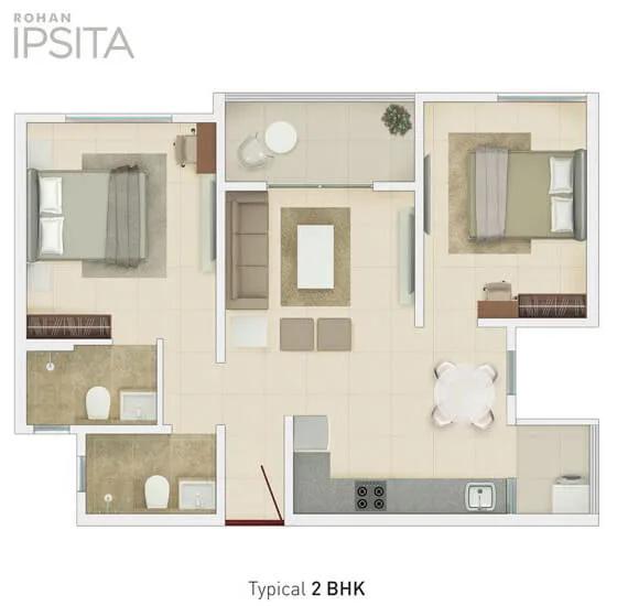 Rohan Ipsita 2 BHK floor plan