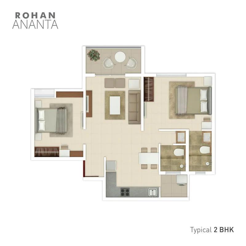 Rohan Ananta 2 BHK floor plan