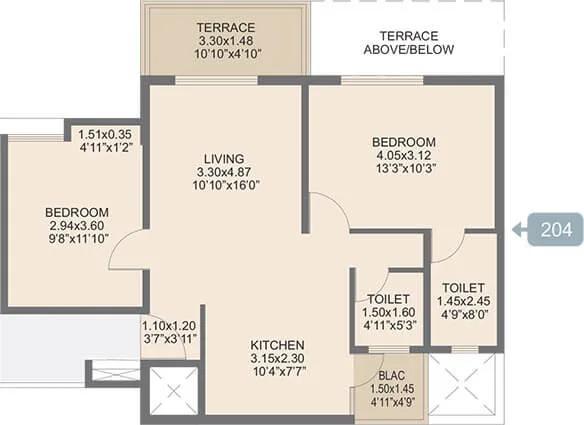 Rohan Ananta 2 BHK floor plan