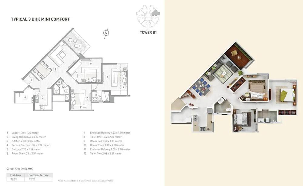 Kasturi Eon Homes 3 BHK floor plan