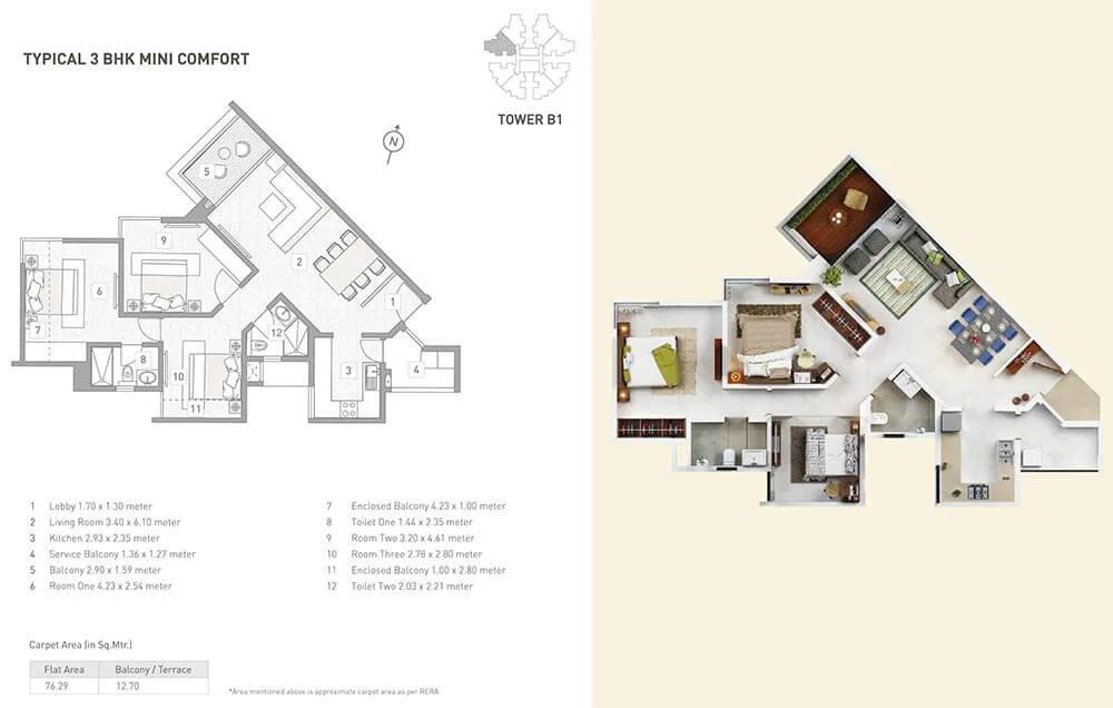 Kasturi Eon Homes 3 BHK floor plan