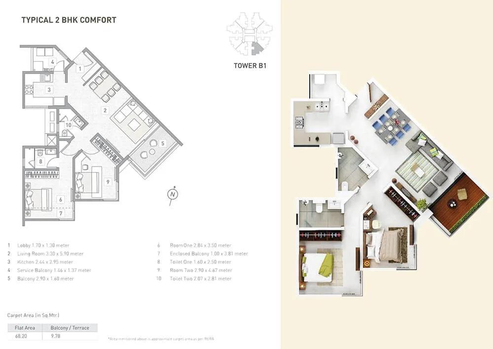 Kasturi Eon Homes 2 BHK floor plan