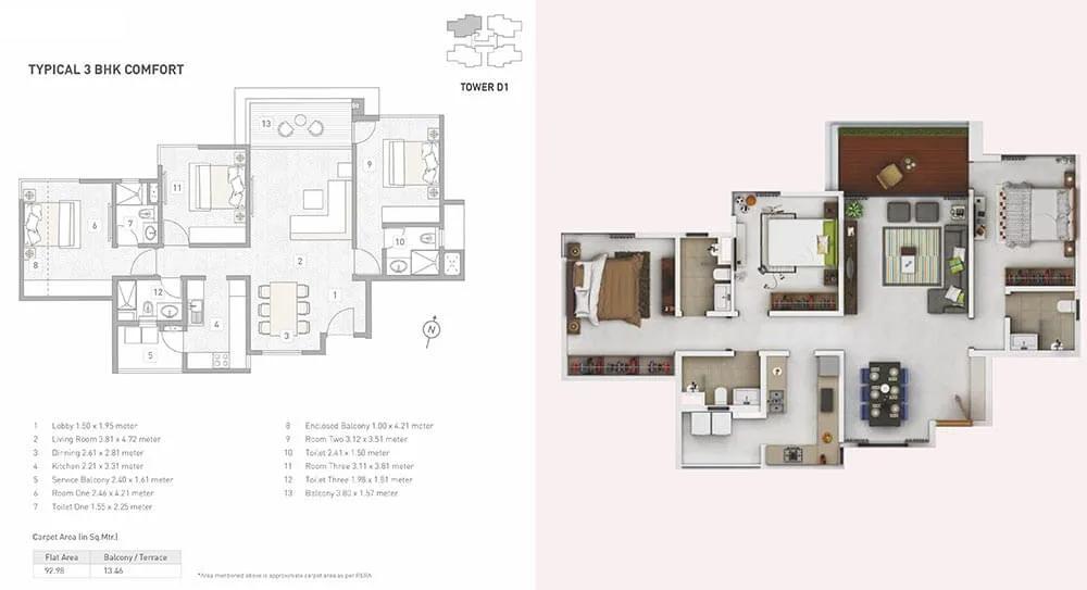 Kasturi Eon Homes 3 BHK floor plan