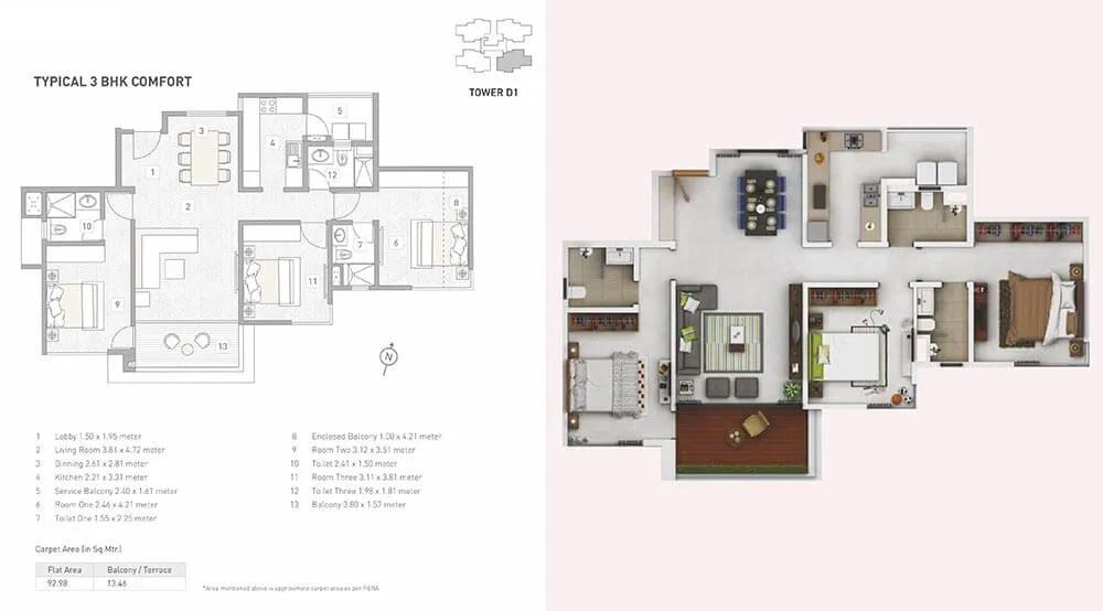 Kasturi Eon Homes 3 BHK floor plan