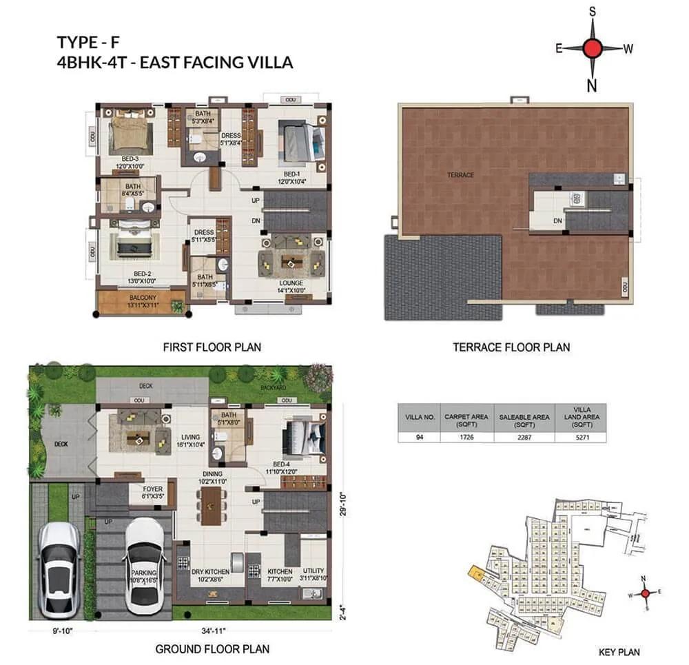 Casagrand Grandio 4 BHK floor plan, about 2,287 sq ft