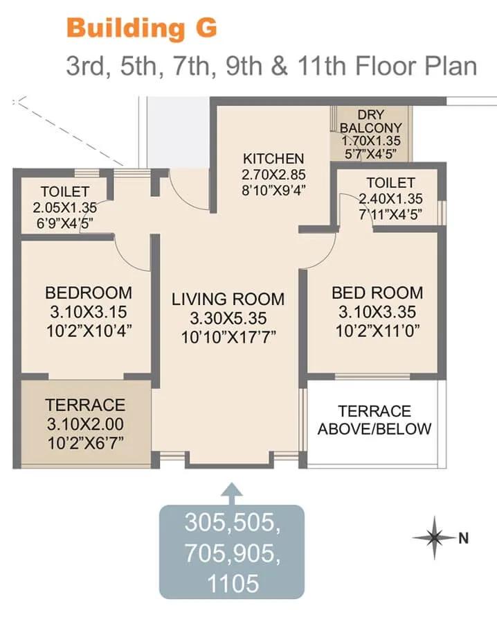 Rohan Abhilasha 2 BHK floor plan, about 730 sq ft