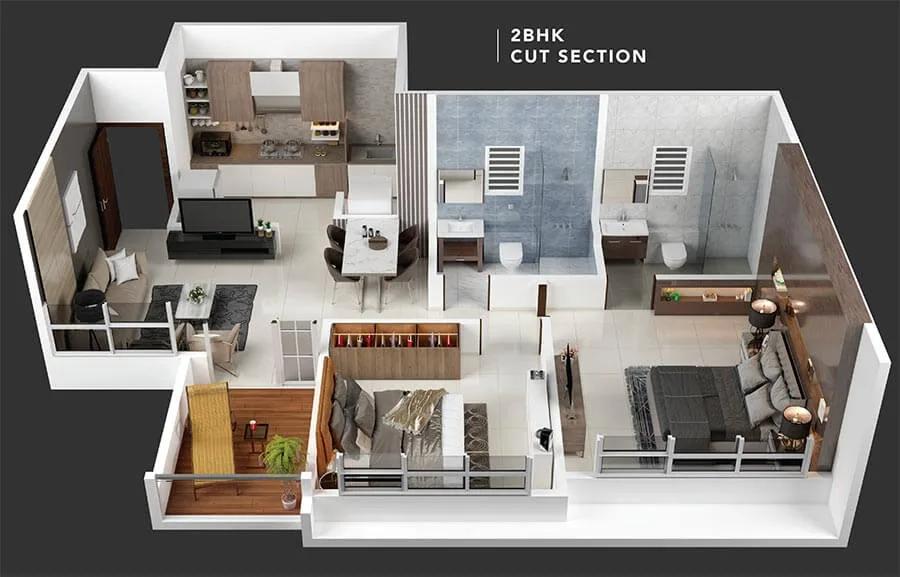 Kohinoor Coral 2 BHK floor plan