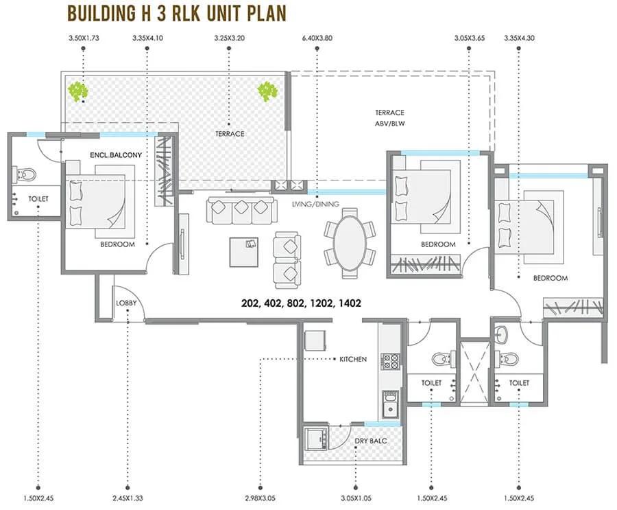 Kolte Patil 24K Stargaze 3 BHK floor plan