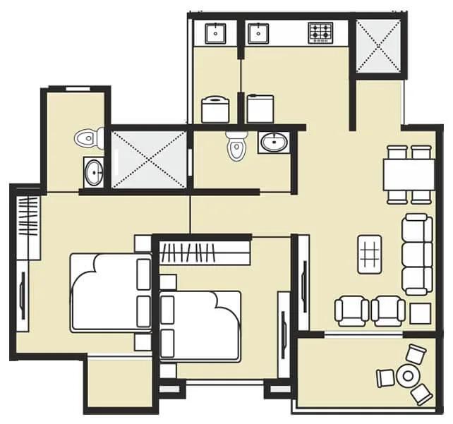 Krisala 41 Estera 2 BHK floor plan, about 699 sq ft