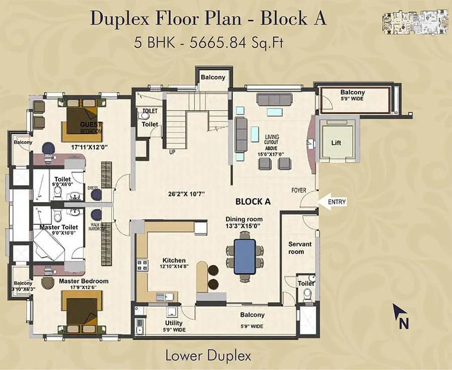 HM Grandeur 5 BHK floor plan, about 5,665 sq ft