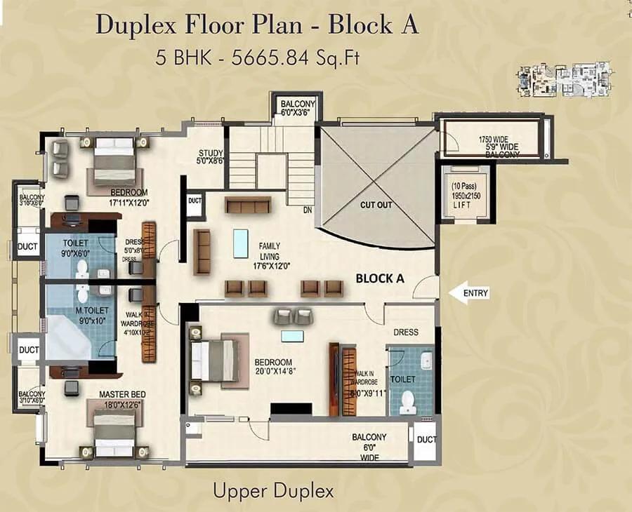 HM Grandeur 5 BHK floor plan, about 5,665 sq ft