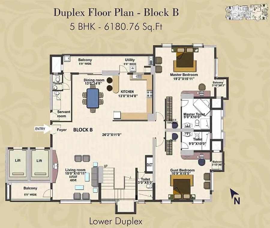 HM Grandeur 5 BHK floor plan, about 6,180 sq ft