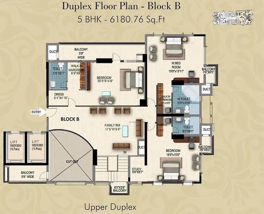 HM Grandeur 5 BHK floor plan, about 6,180 sq ft