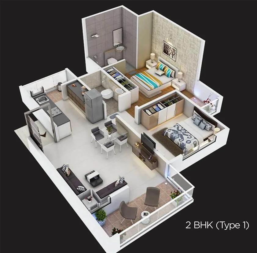 Krisala 41 Evoke 2 BHK floor plan