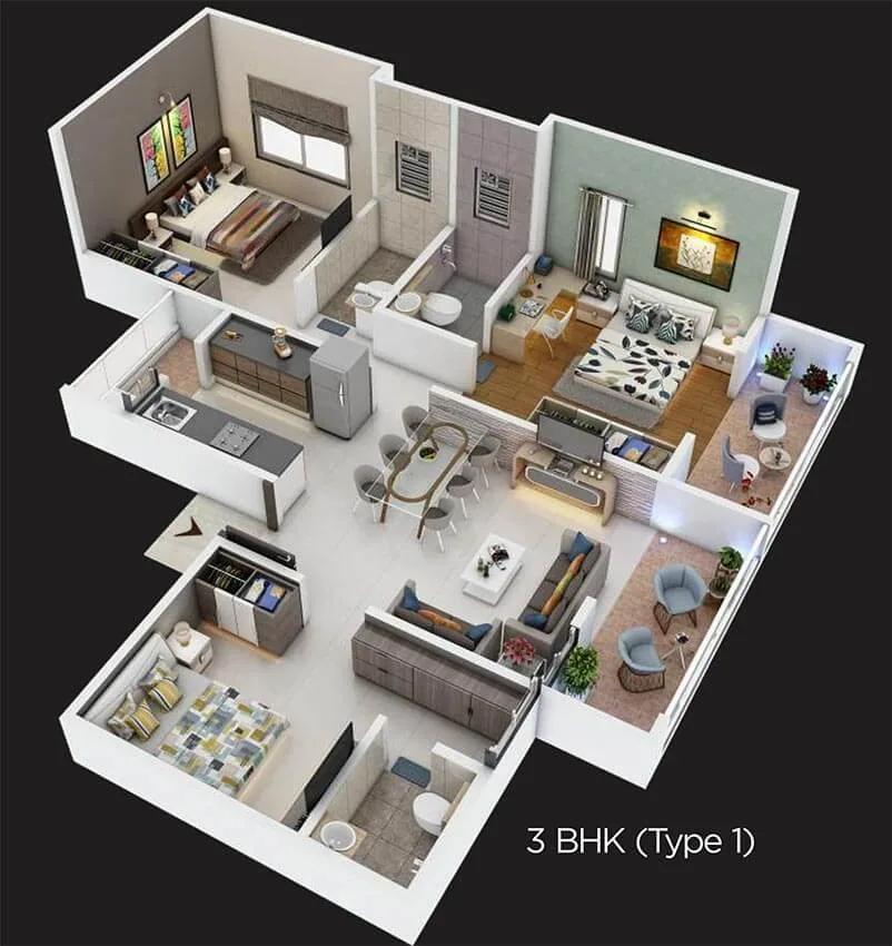 Krisala 41 Evoke 2 BHK floor plan