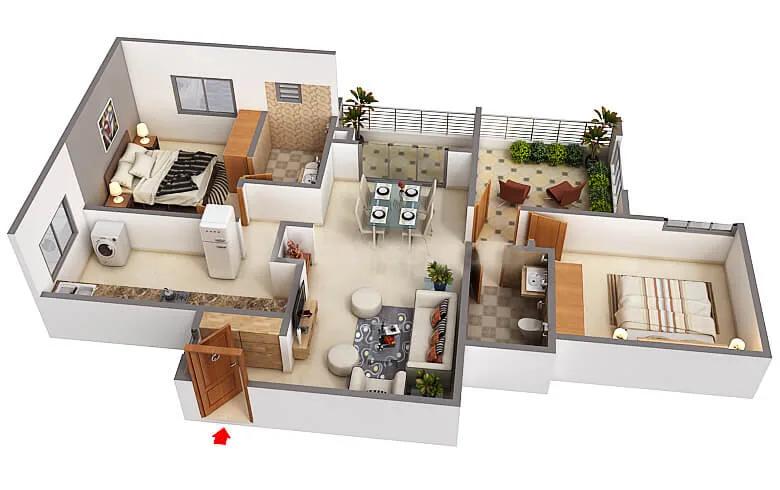 Svamitva Emerald Square 2 BHK floor plan, about 1,207 sq ft