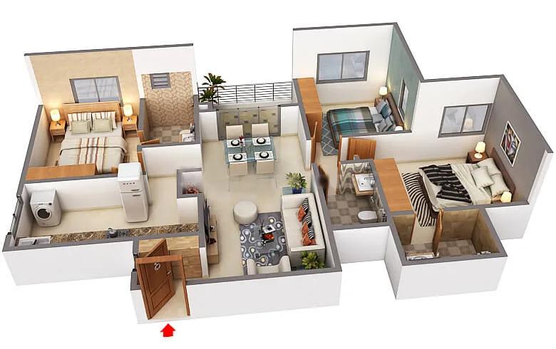 Svamitva Emerald Square 3 BHK floor plan, about 1,407 sq ft
