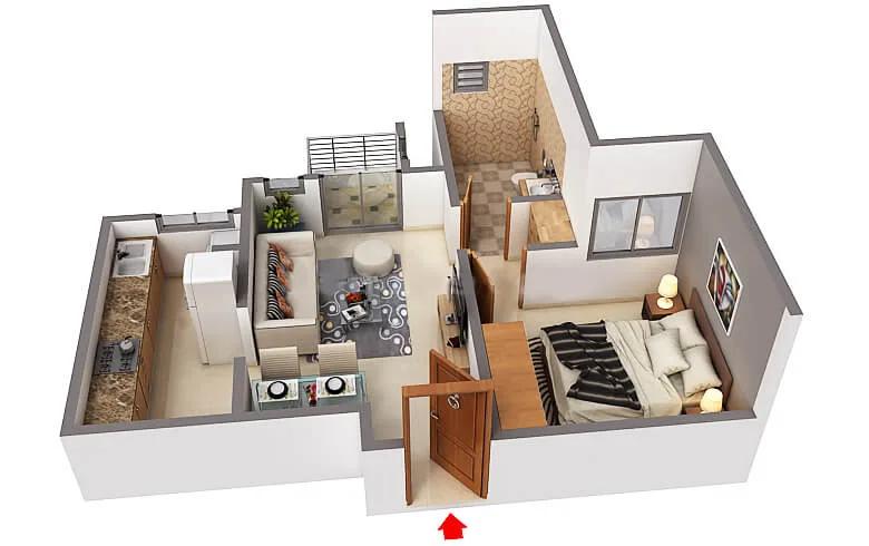 Svamitva Emerald Square 1 BHK floor plan, about 610 sq ft