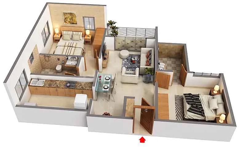 Svamitva Emerald Square 2 BHK floor plan, about 1,015 sq ft