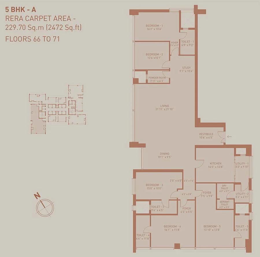 Birla Niyaara 5 BHK floor plan, about 2,472 sq ft