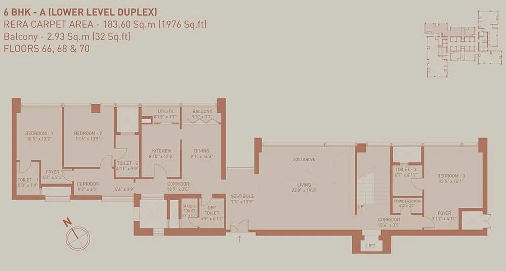 Birla Niyaara 6 BHK floor plan, about 1,976 sq ft
